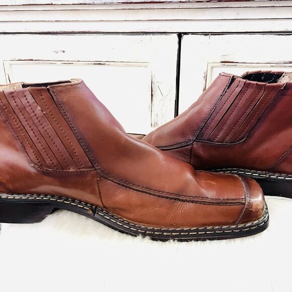 Stacy Adams Brown Leather Square Toe Ankle Dress Chelsea Boots Mens Size 13M - Picture 4 of 8